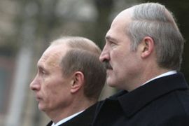 Belarusian President Alexander Lukashenko, right, and his Russian counterpart Vladimir Putin have grown closer in recent years [File: Natalia Kolesnikova/AFP]