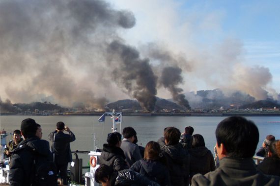 Smoke rising from Yeonpyeong island after shelling