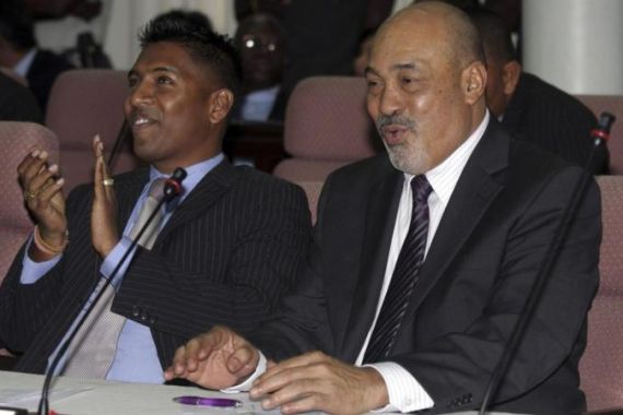 Former Surinamese dictator Desi Bouterse smiles after he was elected president in Paramaribo