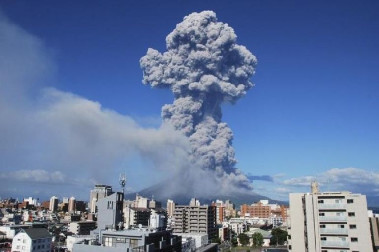 Smoke rises after an eruption of Mount Sakurajima in Kagoshima, southwestern Japan