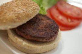 The world''s first lab-grown beef burger is seen after it was cooked at a launch event in west London