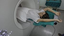 A woman lies during a scan in the tomography section of Havana''s main cardiology and heart surgery hospital