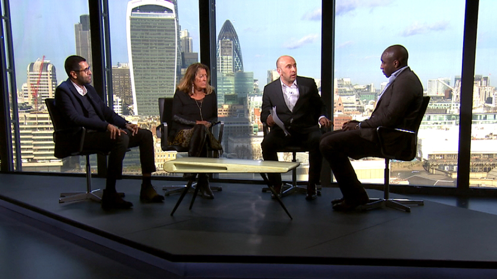 Panelist Piara Powar, Heather Rabatts, and Sol Campbell discuss the paucity of black coaches in professional football with host Lee Wellings. [Al Jazeera]