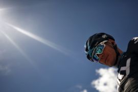 Team Sky rider Chris Froome of Britain walks at the signatures control before the start of the 2nd stage of the Vuelta Tour of Spain cycling race from Alhaurin de la Torre to Caminito del Rey