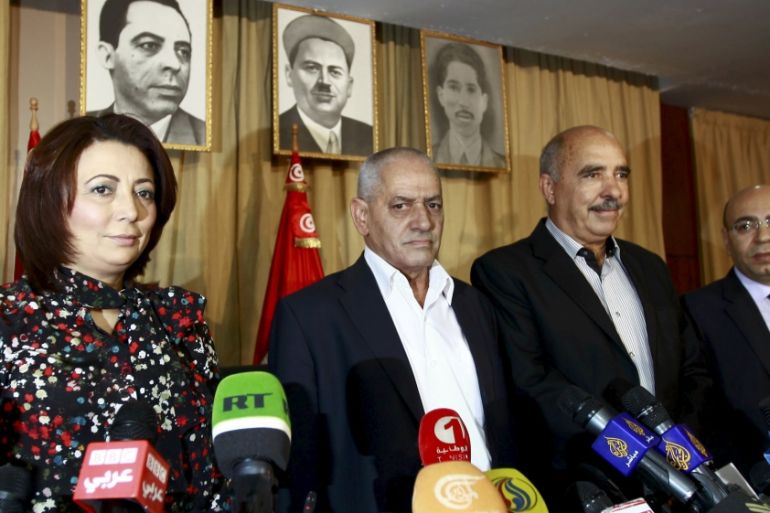 File photo of Tunisia''s National Dialogue Quartet leaders before a news conference in Tunis