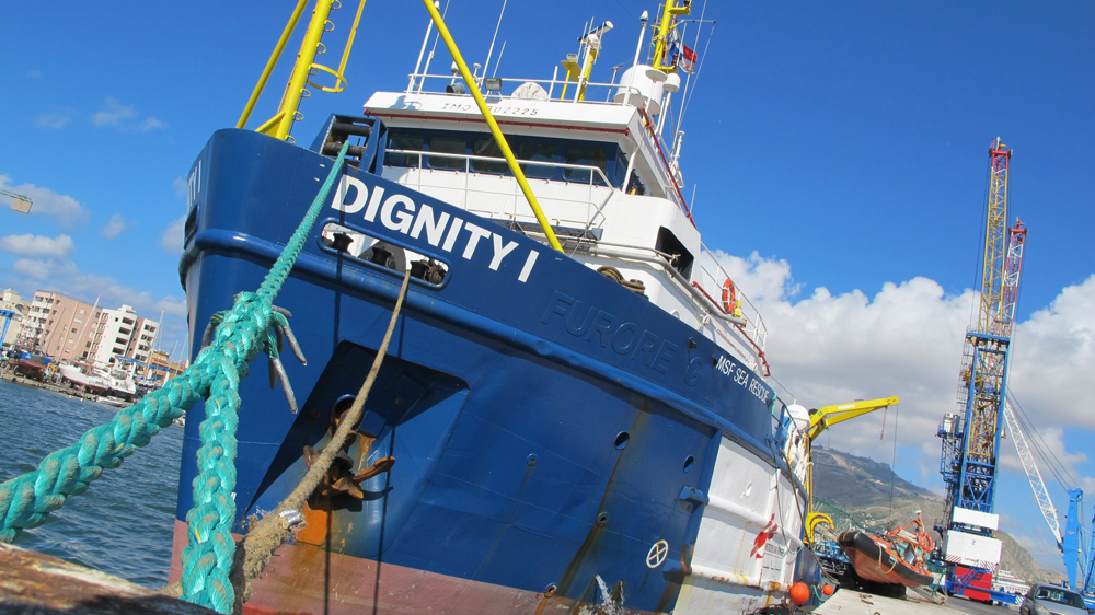 Dignity I is a 40-year-old rescue vessel used by the MSF to conduct search-and-rescue operations in the Mediterranean [Karlos Zurutuza/Al Jazeera]