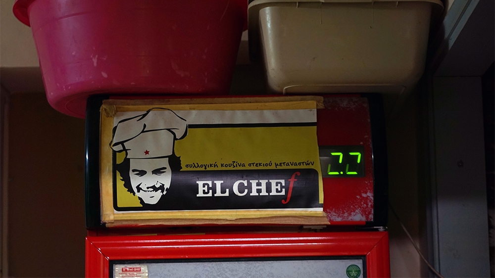 EL CHEf's logo, as seen in its kitchen, is of the Argentine Marxist Che Guevara with a chef's hat in the place of his beret [Sorin Furcoi/Al Jazeera]