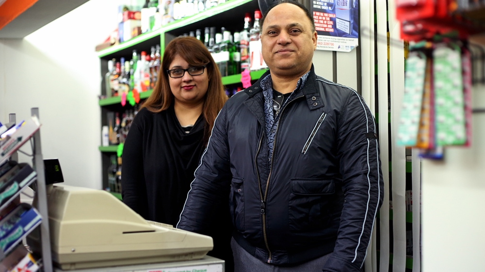 Manvinder Kaur Virdi and husband, Baljit Singh Virdi, have created a world food section in their shop, which they have expanded to include ingredients for Syrian cooking [Harrison Reid/Al Jazeera]