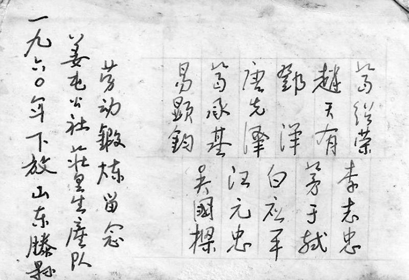 A document with the list of men sent to Shandong Province [Courtesy Mao Yushi]