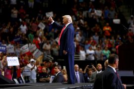 Republican presidential nominee Donald Trump attends a campaign event at the Jacksonville Veterans Memorial Arena in Jacksonville, Florida