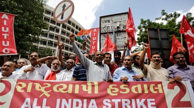 Indian workers on strike, September 2 [Reuters]