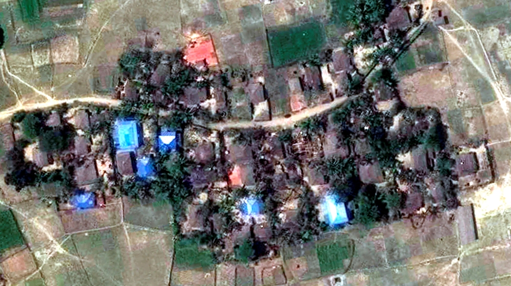 Pre-destruction imagery of Kyet Yoe Pyin, Maungdaw district, from March 30 [HRW/Reuters]