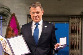 Nobel Peace Prize laureate Colombian President Juan Manuel Santos