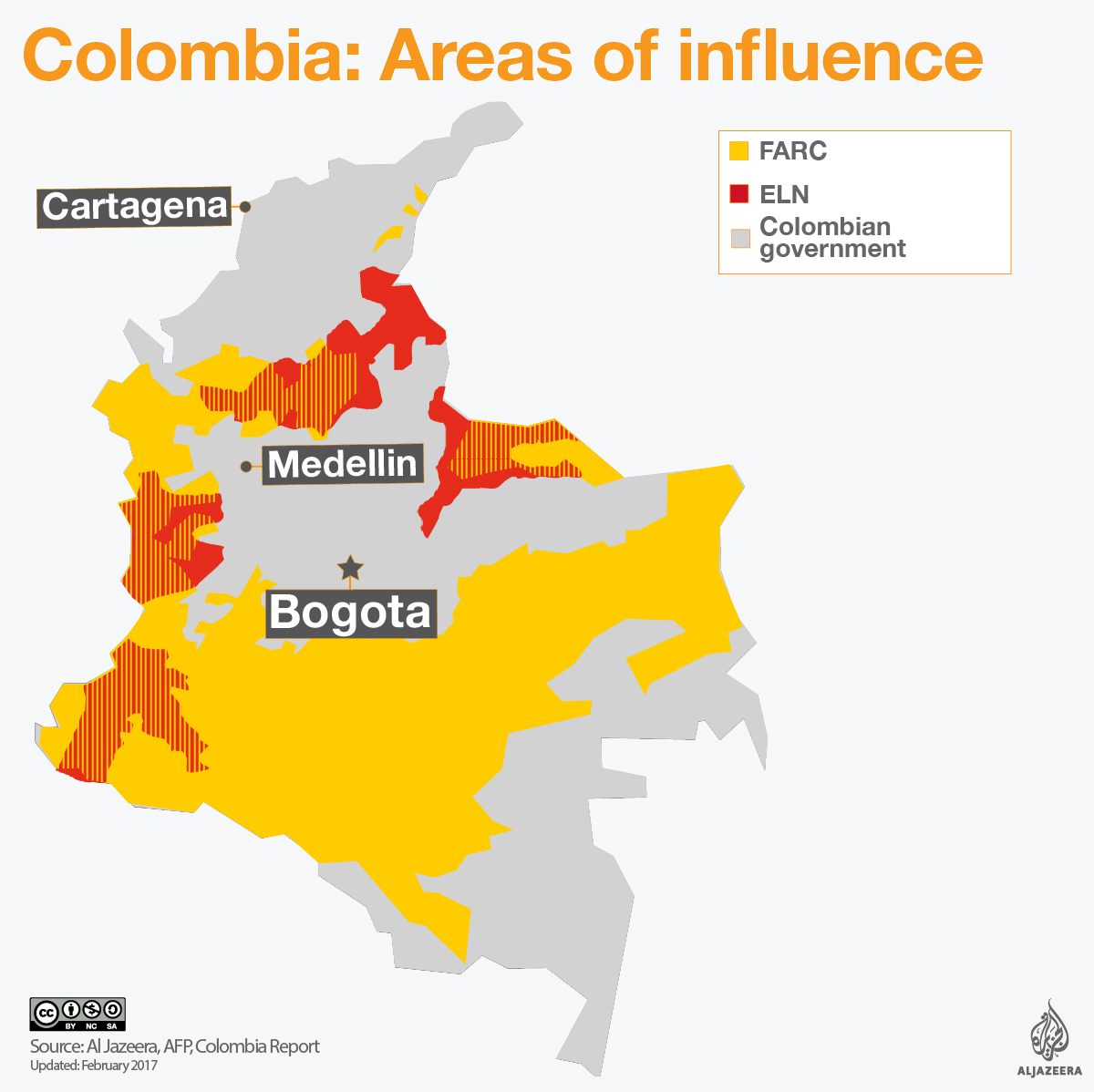 colombia farc eln areas of control influence map infographic