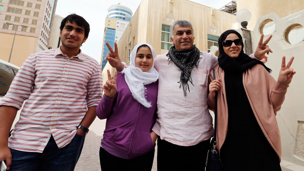 Rajab, pictured with his family, was pardoned for health reasons in 2015 before being rearrested in June 2016 [Reuters]