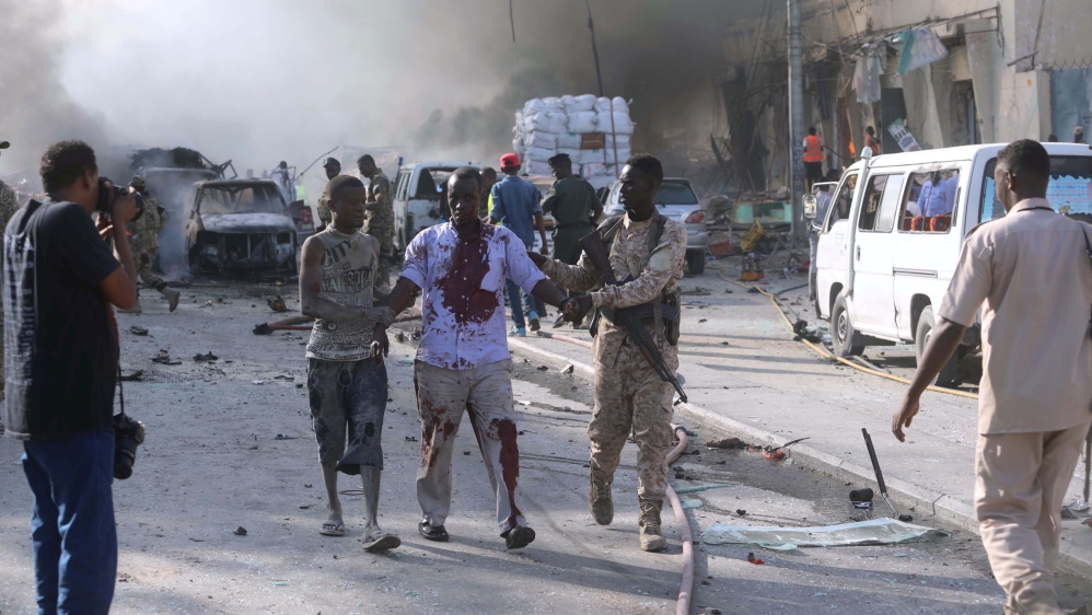 The explosion hit a busy junction in the centre of the Somali capital [Feisal Omar/Reuters]
