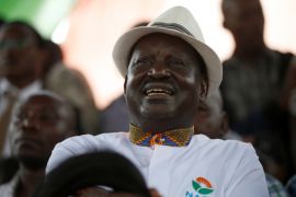 Kenyan opposition leader Raila Odinga, the presidential candidate of the National Super Alliance coalition, arrives for a political rally at the Kamukunji grounds in Nairobi
