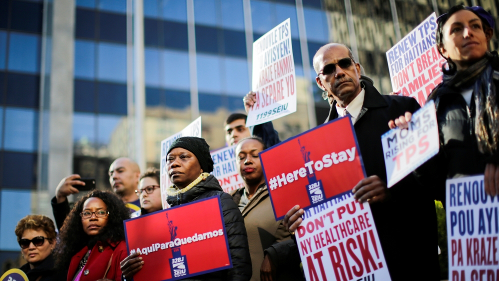
Haitian immigrants and supporters rallied in New York for TPS to continue for Haiti [Eduardo Munoz/Reuters]
