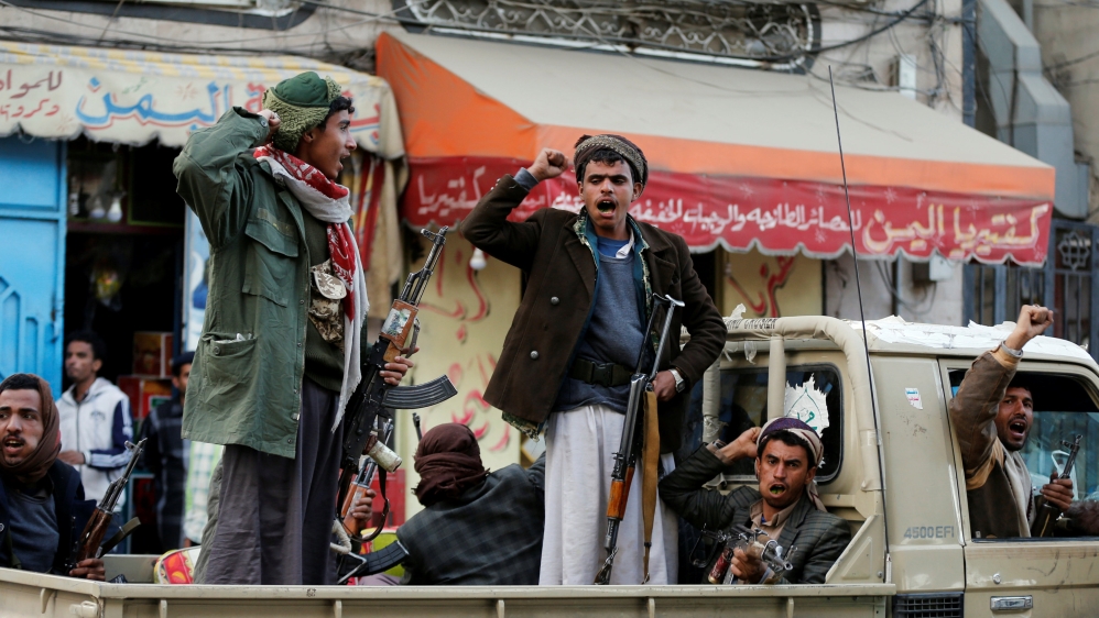 Houthi fighters seen in Sanaa on Monday [Khaled Abdullah/Reuters]