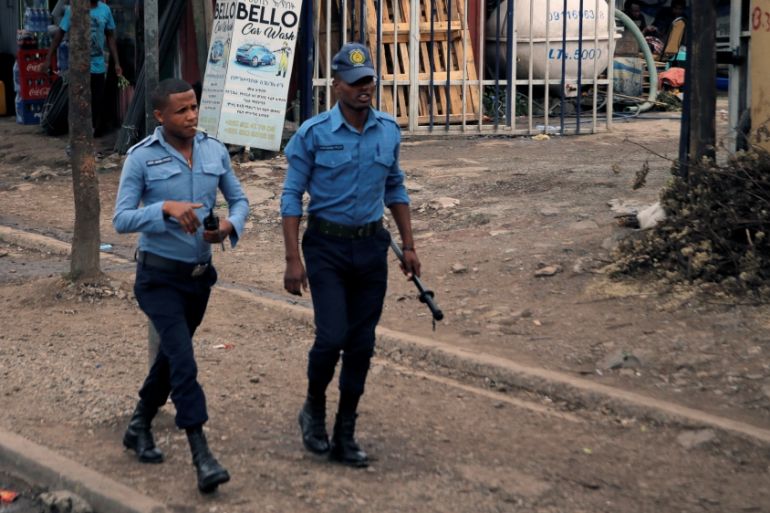 Police patrol along a road in Addis Ababa