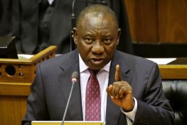 South African President Cyril Ramaphosa speaks in parliament in Cape Town