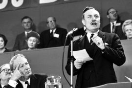 Enoch Powell addresses delegates during the session of the annual Conservative Party Conference at the Top Rank Centre in Brighton, England on October 19, 1967 [File photo: AP]