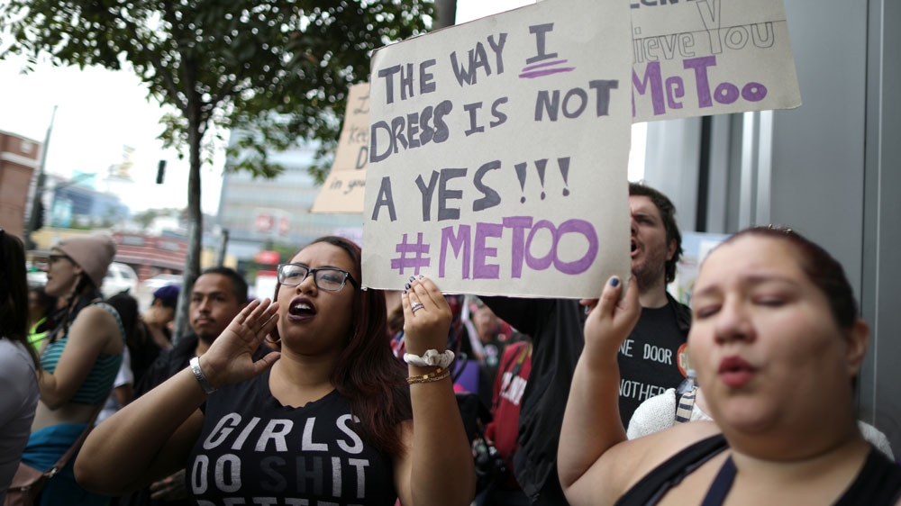 People participate in a protest march for survivors of sexual assault and their supporters in Los Angeles, California in November 2017 [File: Lucy Nicholson/Reuters]