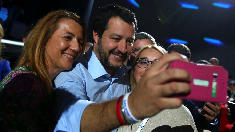 Matteo Salvini has called for a Roma register and rallied against refugees since becoming interior minister, often using his social media accounts to announce his position [File: Tony Gentile/Reuters]