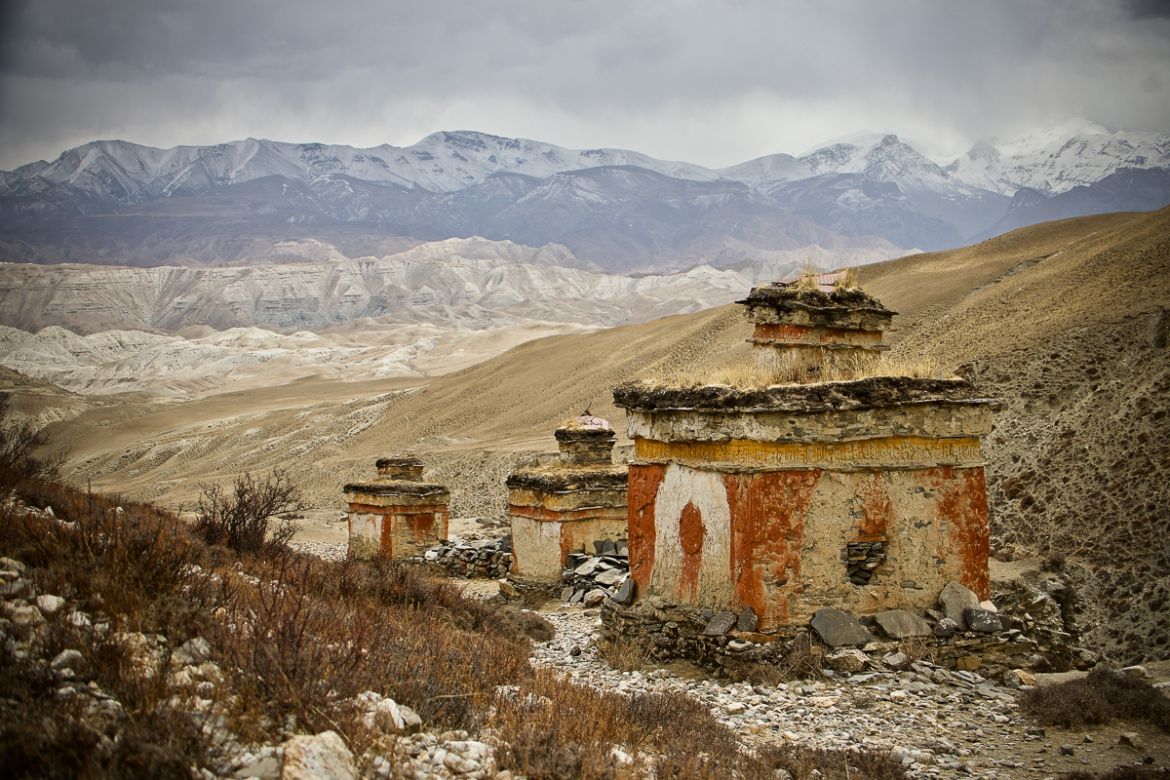 7. Rocks cover the holes in the walls of ancient stupas in Samdaling, Nepal. Thieves broke through the walls to steal valuable Buddhist artifacts put there by Buddhist worshippers. On the internatio