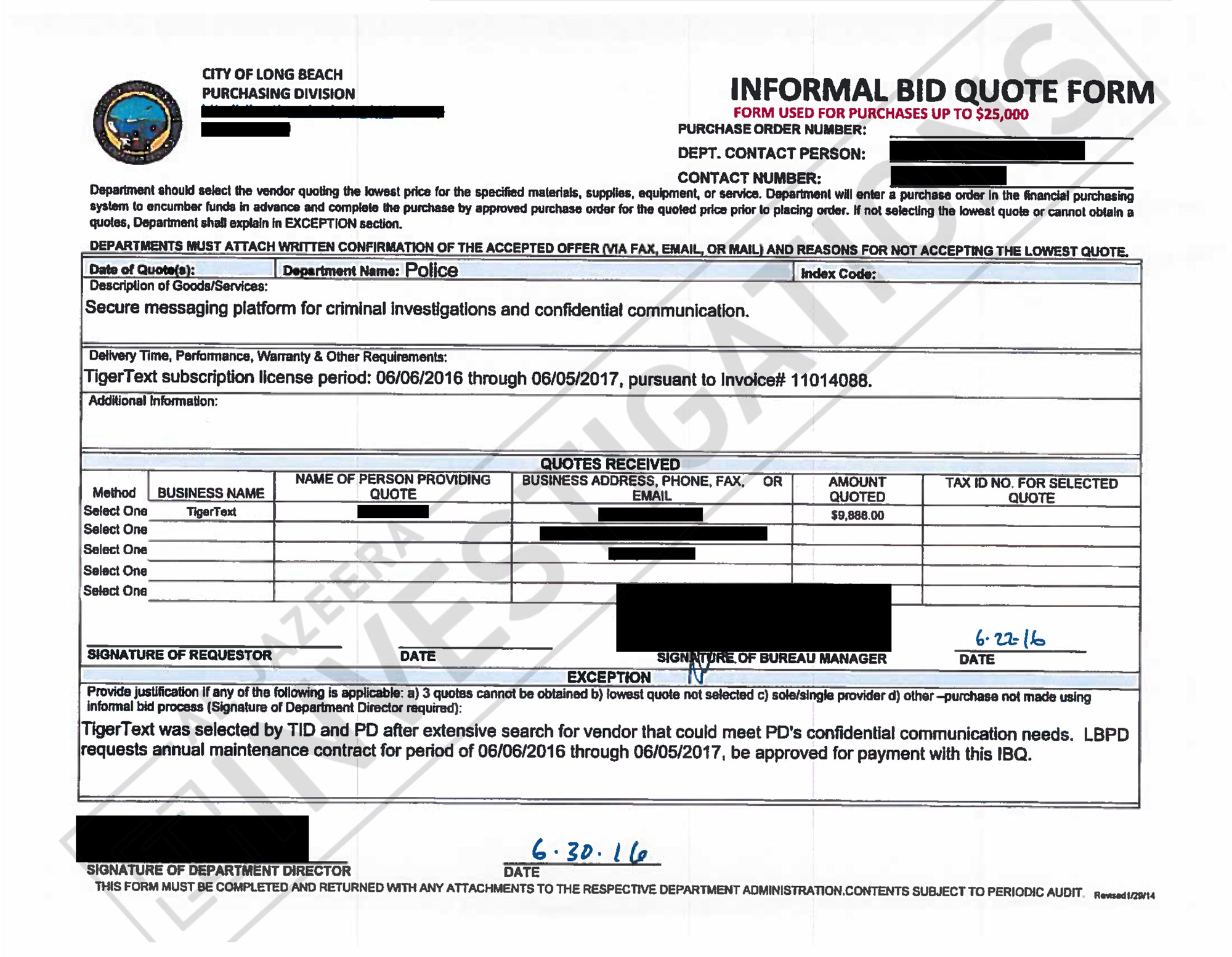 An invoice from 2016 shows the city of Long Beach spends around $10,000 USD each year for the text messaging platform. 