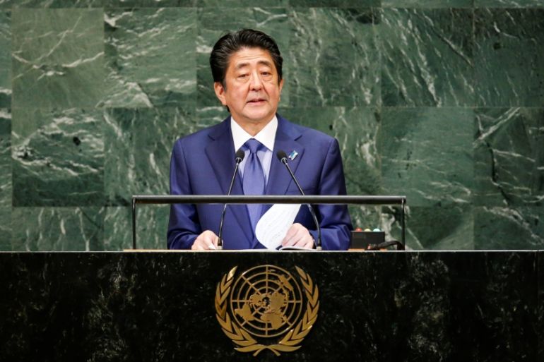 Japan''s Prime Minister Abe addresses the United Nations General Assembly in New York