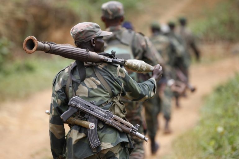 Democratic Republic of Congo military personnel patrol against Allied Democratic Forces and the National Army for the Liberation of Uganda rebels near Beni in North-Kivu province