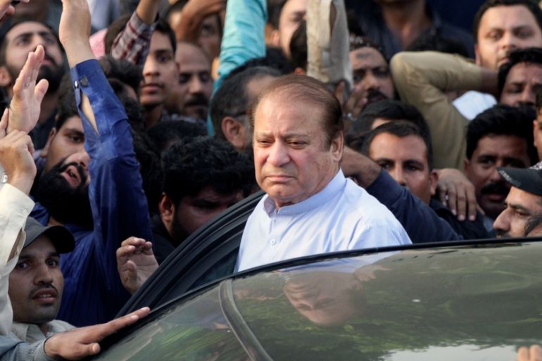 Former Prime Minister Nawaz Sharif arrives to attend funeral services for his wife, Kulsoom, in Lahore