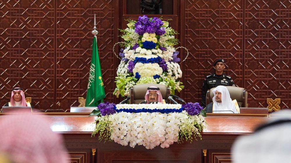 Saudi Arabia's King Salman bin Abdulaziz Al Saud addresses the Shura Council in Riyadh [Reuters]