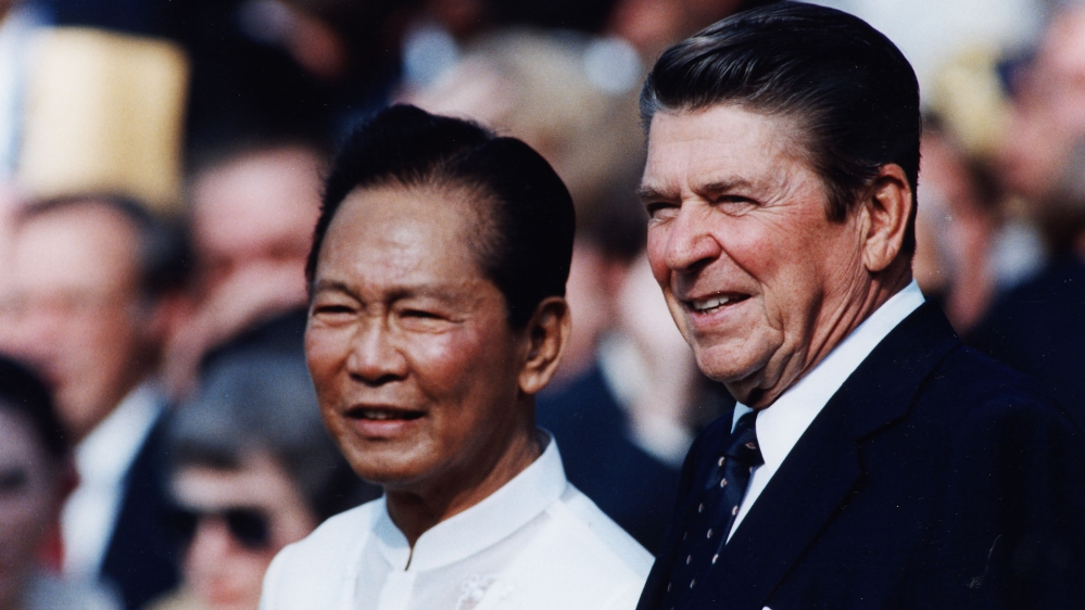 Then US president Ronald Reagan welcoming Philippine dictator Ferdinand Marcos to Washington, DC in 1982. [File: Reuters]