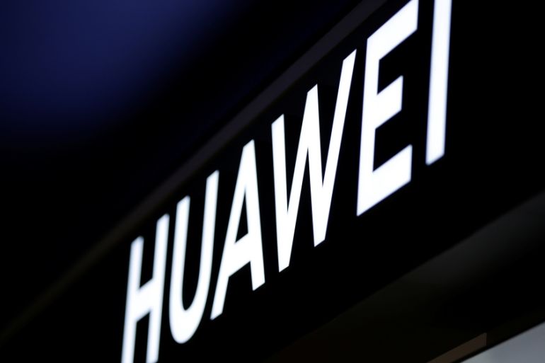 A sign of Huawei is pictured at its shop in Beijing
