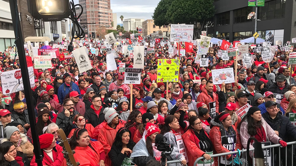 Teachers walked out of their classrooms on Monday, demanding better pay and conditions [Martha Guerrero/Al Jazeera]