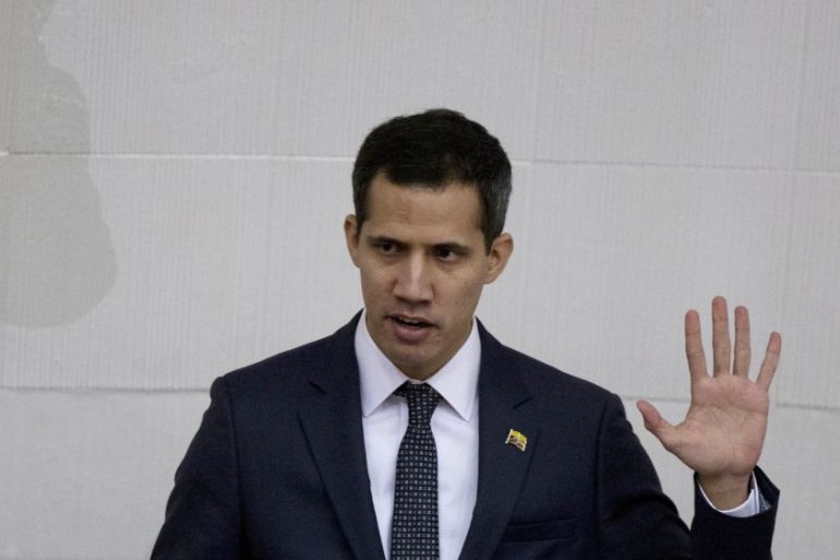 Venezuelan lawmaker Juan Guaido swears in as President of the National Assembly in Caracas, Venezuela, Saturday, Jan. 5, 2019. Venezuela''s opposition-controlled congress holds its first session of th