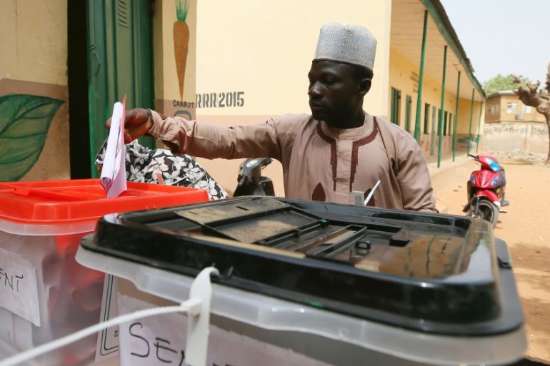 A man casts his vote during Nigeria's presidential election at a polling station in Kazaure, Jigawa State, February 23, 2019