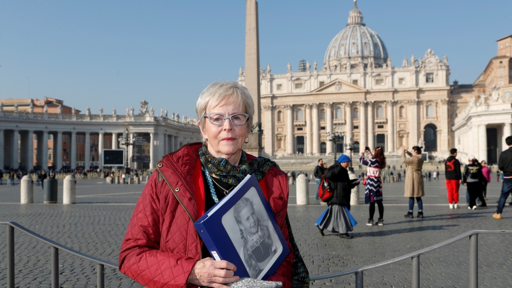 Mary Dispenza, representative of SNAP (Survivors Network of those Abused by Priests) visits the Vatican on Wednesday before the meeting [Remo Casilli/Reuters]