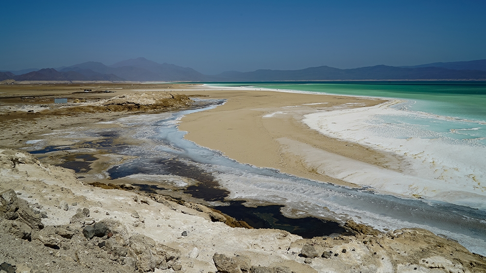 
Lake Assal has been at the centre of the salt trade for centuries with salt caravans travelling back and forth to the Ethiopian Highlands [Faisal Edroos/Al Jazeera]
