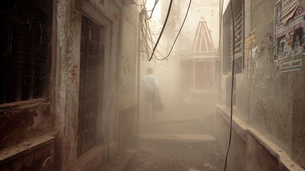 The area of the old city surrounding the Kashi-Vishwanath Temple is full of dust and rubble as contractors demolish buildings in the way [Andrea de Franciscis/Al Jazeera]