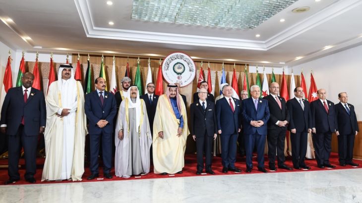 L to R) Djibouti''s President Ismail Omar Guellah, Qatar''s Emir Tamim bin Hamad al-Thani, Mauritania''s President Mohamed Ould Abdel Aziz, Kuwait''s Emir Sheikh Sabah Al-Ahmad Al-Jaber Al-Sabah, Saudi Ar