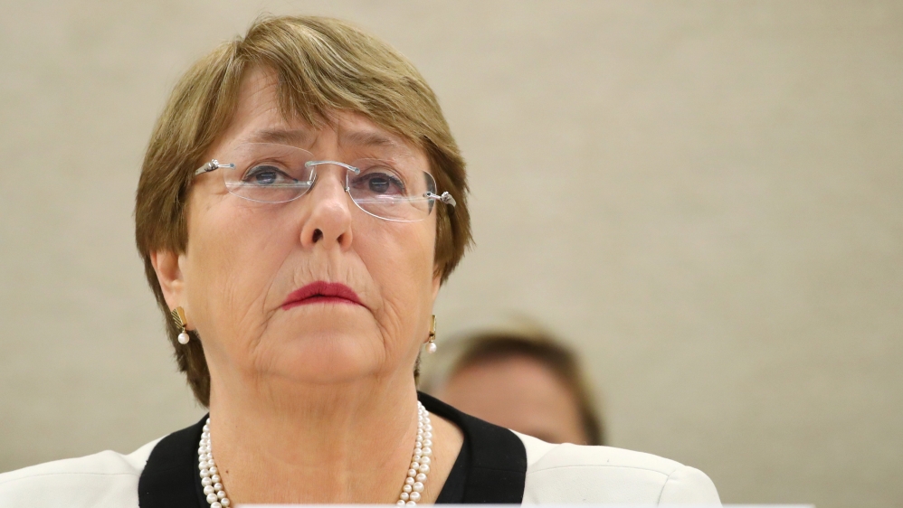 Michelle Bachelet attends a session of the Human Rights Council at the UN in Geneva [Denis Balibouse/Reuters]