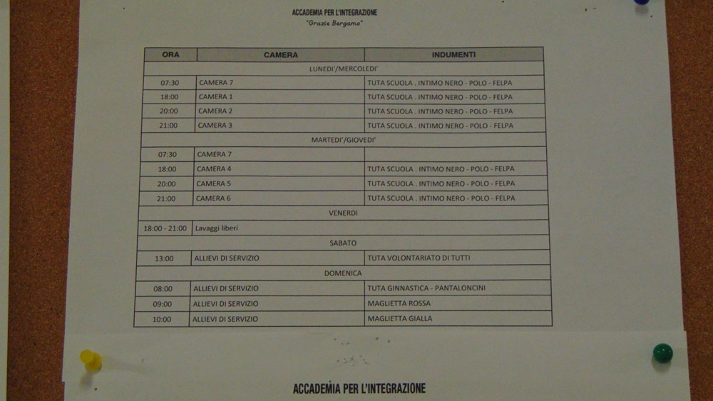 A typical schedule at the school [Giorgio Ghiglione/Al Jazeera]