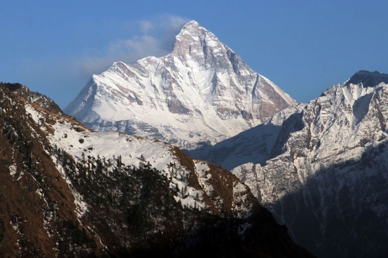 Snow-covered Nanda Devi mountain, India