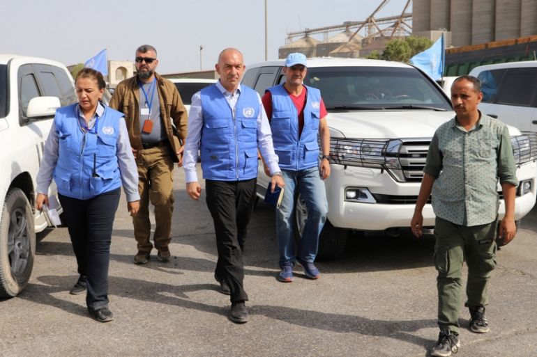 Lieutenant General Michael Lollesgaard, head of the U.N.''s Redeployment Coordination Committee (RCC) arrives to a news conference in the Hodeida port