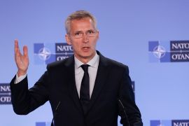 NATO Secretary General Jens Stoltenberg gives a press briefing at the end of NATO-Russia Council in Brussels, Belgium, 05 July 2019. The meeting was mainly about the Intermediate-Range Nuclear Force