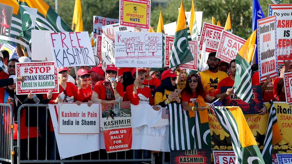Counter-demonstrators protest during a 