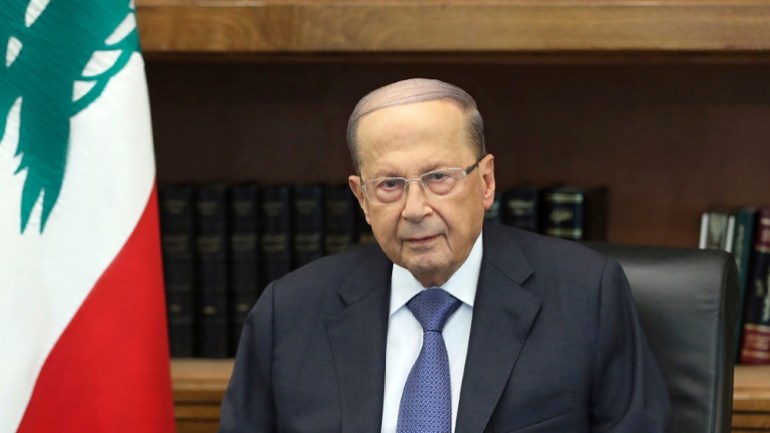 In this photo released by the Lebanese government, Lebanese president Michel Aoun addressees a speech, in the presidential palace, in Baabda, east of Beirut, Lebanon, Thursday, Oct. 24, 2019. Aoun tol